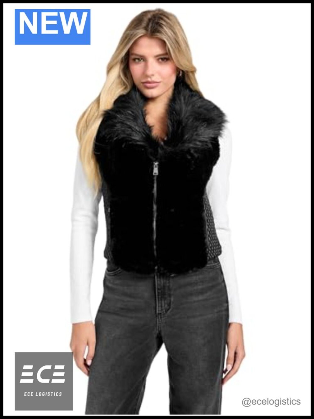 Sleeveless Faux Fur Vest Zip Front Regular Fit Cold Weather Layer